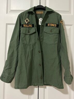 MadeWorn Olive Green Military Field Jacket with 'Rolling Stones' Patches